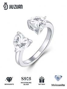 Nhẫn Moissanite bạc 925, không gây dị ứng, nhẫn đính hôn/cưới, thiết kế tối giản, dễ đeo hàng ngày, quà tặng cho ngày Valentine, sinh nhật, đám cưới, đựng trong hộp quà. - Bạc - Xem 2