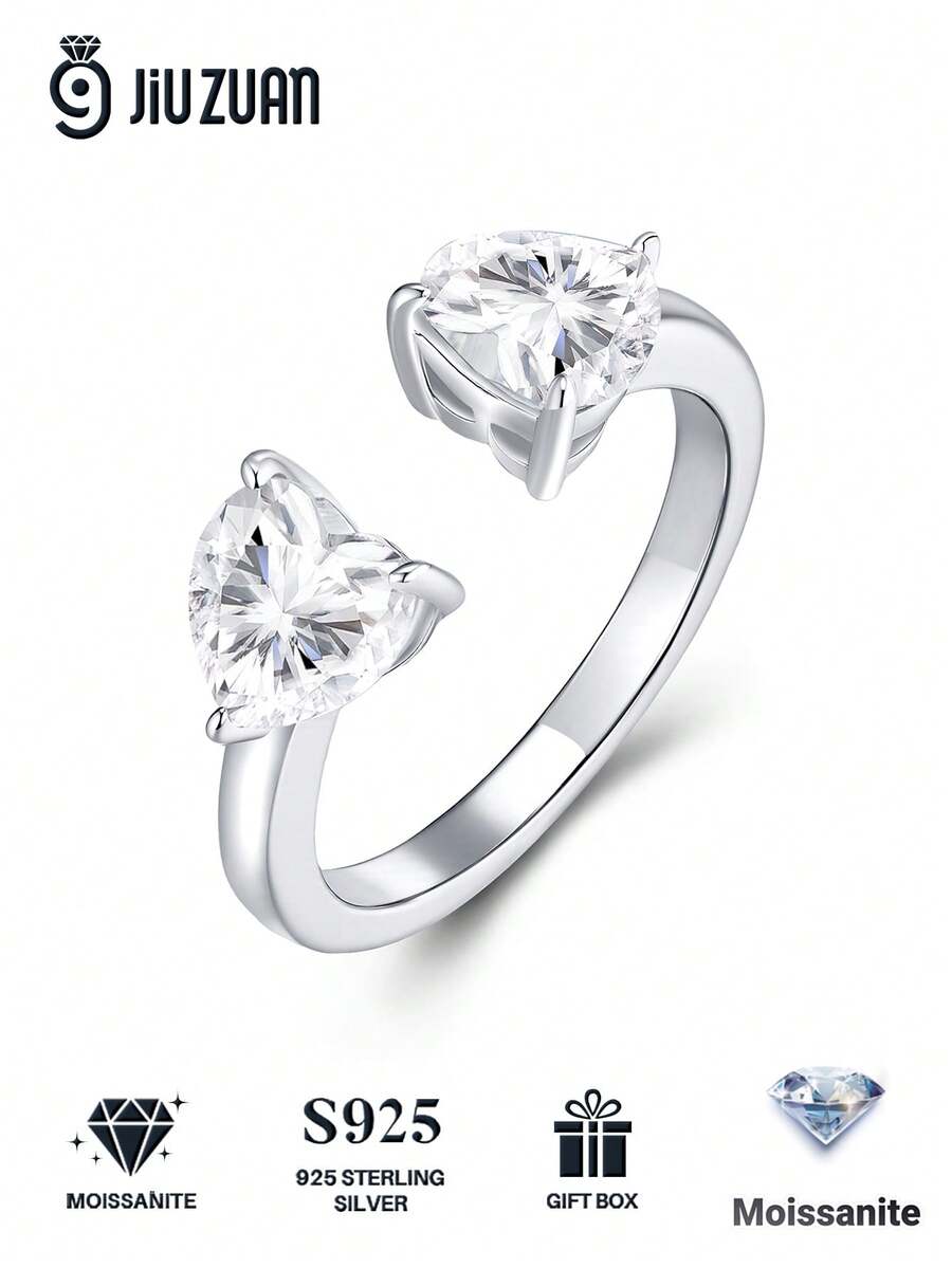 Nhẫn Moissanite bạc 925, không gây dị ứng, nhẫn đính hôn/cưới, thiết kế tối giản, dễ đeo hàng ngày, quà tặng cho ngày Valentine, sinh nhật, đám cưới, đựng trong hộp quà.