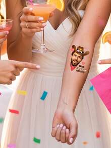 Custom Photo Temporary Tattoo Stickers, Personalized Graduation Cartoon Portrait Design, Fun Celebration Style Body Decor For Graduation Party Ceremony, Customized Name Tattoo Decal Unique Keepsake Gift, Customizable Picture Favor For Friends Classmates Family Graduation Season - Brown - View 5