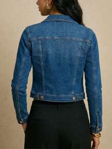 Chamarra mezclilla stretch manga larga estilo grunge urbano look casual lavado medio clásico - Azul lavado oscuro - Ver 2