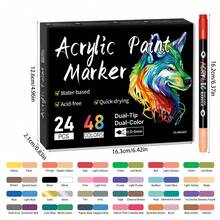 Bộ 48 màu, 24 bút vẽ acrylic hai đầu, đầu nhọn, khô nhanh, có thể nạp mực lại, thích hợp để vẽ trên đá, trứng, gỗ, gốm sứ, đồ dùng cần thiết cho năm học mới. - Bộ - Xem 20