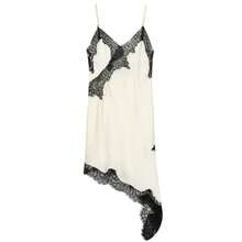 HXAO 2025 Vestido asimétrico de encaje para mujer, Vestido Sexy por debajo de la rodilla, Vestido elegante sin mangas con espalda descubierta, Vestido de fiesta elegante de lujo para mujer - Blanco y Negro - Ver 4