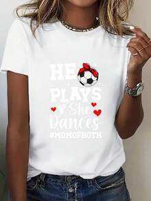 Women's Printed Crew Neck T-Shirt, USA-Mexico Clothing Series, Red And White Color Block Soccer Mom Design, Eye-Catching Item. Soccer Fan Clothing, Cheerleading Outfits. New Comfortable Short Sleeve Spring/Summer Outerwear Sets - 白色 - 查看 1