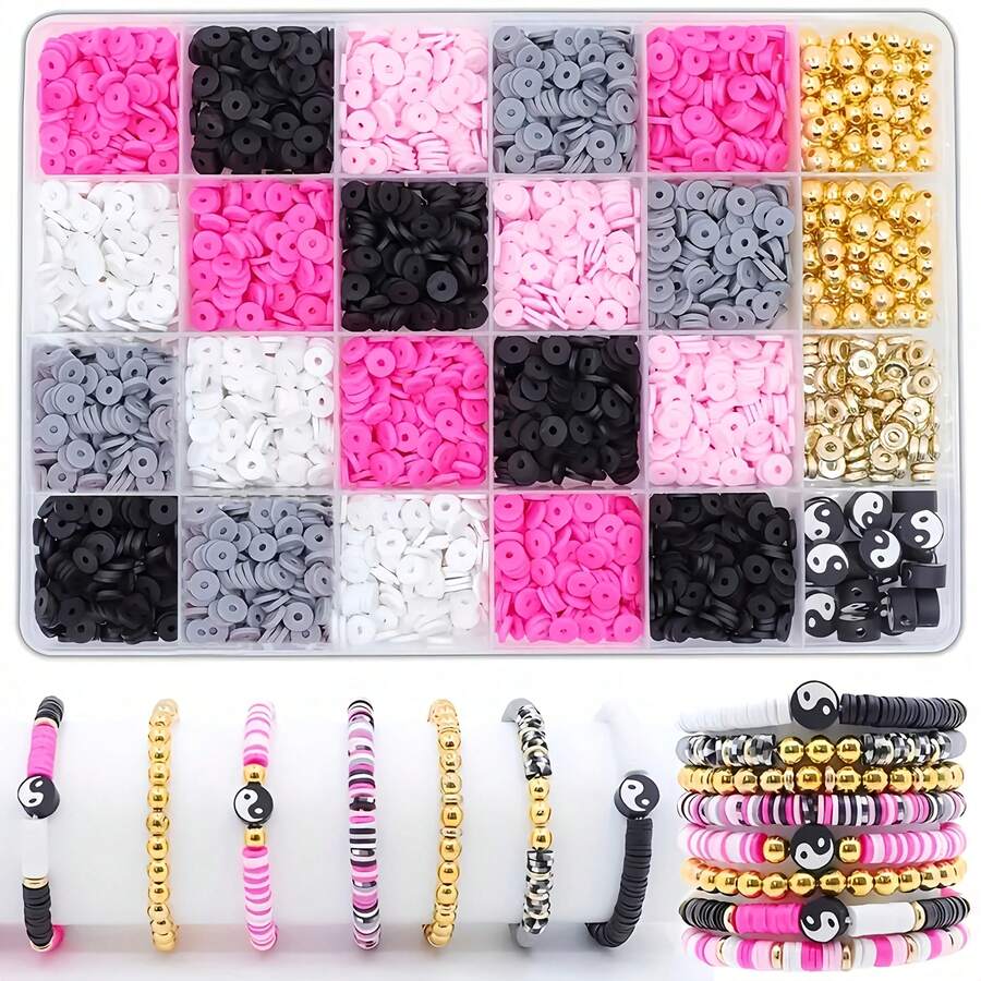 Kit de fabricación de joyas DIY, set de cuentas de arcilla polimérica de colores - Crea brazaletes de la amistad únicos de Yin Yang y Bagua, collares, cuentas decorativas, adecuado para la fabricación de joyas, manualidades, decoraciones de fiesta, collares y pulseras DIY - -2412142 - Ver 1