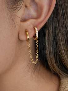 1 Đôi bông tai tua rua đôi bằng thép không gỉ mạ vàng 18K đính đá Cubic Zirconia, kiểu dáng cổ điển, ngọt ngào và cá tính, sang trọng. - Vàng - Xem 3