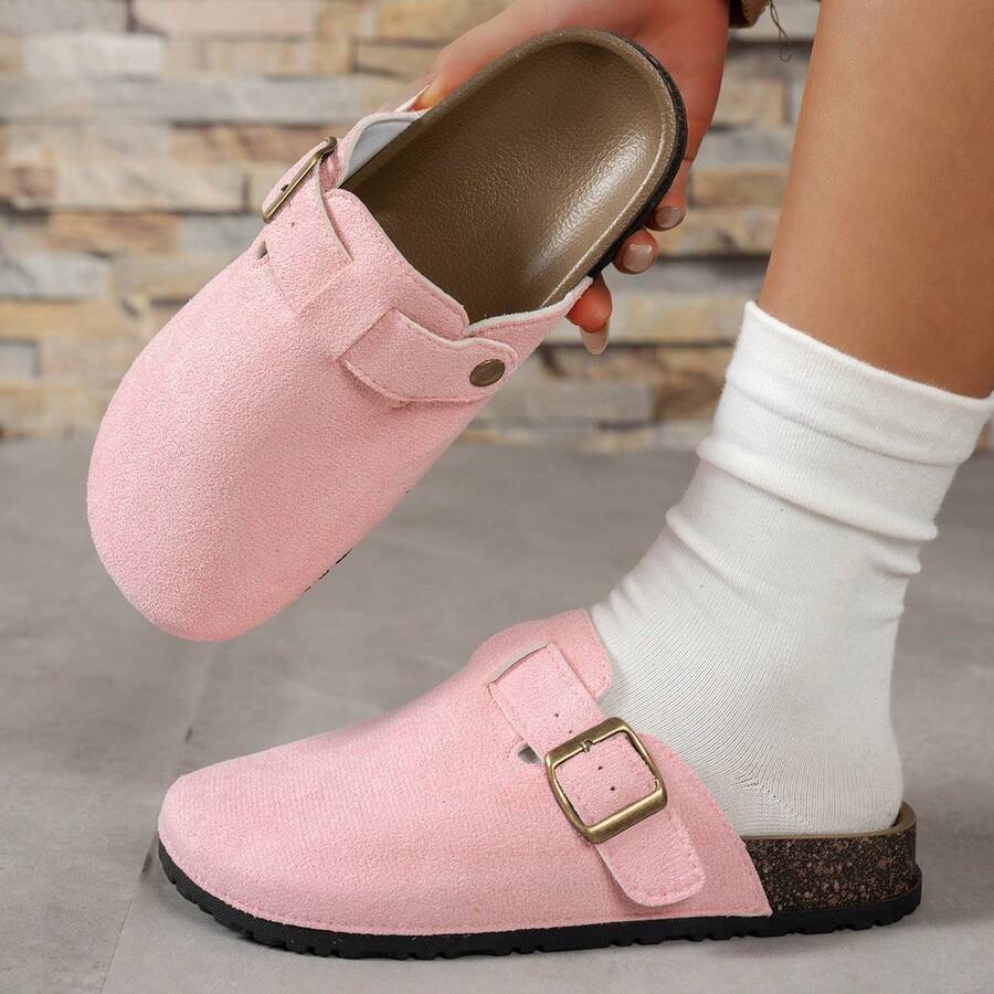 Adjustable Buckle Cherry Blossom Pink Mule Slippers - Pink - View 1