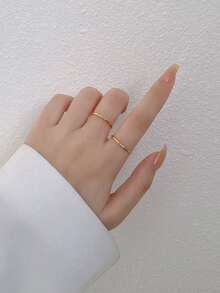 2pcs Exquisite Stainless Steel Rings With 1 Diamond And 3 Diamonds, Luxury Titanium Steel Jewelry, Suitable For Teenage Girls Daily Wear - Gold - View 5