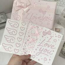 20pcs/15pcs/12pcs/1pc Y2K 粉色亮片水鑽貼紙，可移除壓克力寶石裝飾貼花，含愛心、蝴蝶結與翅膀圖案，適用於DIY手工、筆電、手機殼及情人節裝飾 - 粉色 - 查看 2