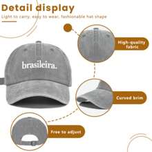 1pc Women's Vintage Washed Baseball Cap - "Brasileira". Minimalist Identity Printed Pattern, Retro Color Options, Soft Fabric Dad Hat, Brazilian Pride Gift,Summer,Gorras Para Mujer,Beach Hat,Hats For Women,Trucker Hats For Women,Gorras Para Hombre,Gorra,Hats For Men,Trucker Hat,Cap For Women - Brazilian. - View 8