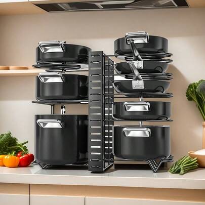 Organizador de ollas y sartenes debajo del gabinete - Estante organizador ajustable de 8 niveles para gabinete - Organizador de ollas y sartenes de gran resistencia - Perfecto para almacenar ollas, sartenes, tapas - Fácil organización y almacenamiento de cocina