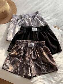 Set de 3 shorts casuales con estampado de lunares, estampado de leopardo claro y estampado de leopardo marrón oscuro, de tela tejida, adecuados para uso diario, set de shorts con estampado de camuflaje, adecuados para el uso diario, citas, fiestas, otoño/invierno/verano, Navidad, Año Nuevo, Acción de Gracias, fiestas, bodas, playa, ceremonias de graduación, moda, elegante, casual, salidas, citas, reservas, viajes, brillante, Día de San Valentín, elegante, vacaciones, casual, Y2K, salidas, ceremonias de graduación y otras ocasiones. - Multicolor 17 - Ver 7
