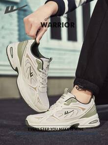 Warrior 男款舒適街頭風厚底鞋 春夏款 舒適慢跑鞋 低調簡約休閒俐落運動鞋 全年適用 耐磨全天穿著訓練球鞋 - 米/綠 - 查看 3