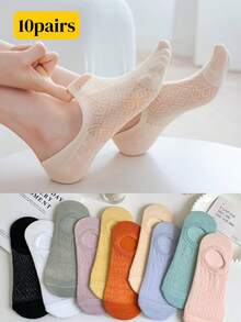 5/10 Pairs Women's Breathable Mesh Boat Socks, Comfortable Invisible Socks For Summer - Multicolor - View 6