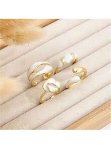 Bộ 4 chiếc nhẫn thời trang và đa năng, có thể điều chỉnh kích thước, khắc họa tiết độc đáo, phù hợp cho cả đeo hàng ngày và dự tiệc. - Nhiều màu - Xem 6