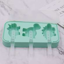 1 Set Cute Cartoon Popsicle Mold, 3-Cavity Silicone Popsicle Mold With Reusable Sticks, Non-Stick Flat Design, Easy Release, Stackable To Save Space (4 Styles Available: Fruit, Dinosaur, Airplane, Car) - Dinosaur - View 12