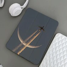 1个飞机月亮图案平板电脑保护套，带笔槽和多角度支架 - 兼容 iPad 11 (A16 2025)、Galaxy Tab S10+/S9/A9、小米平板 5/5 Pro/6/6 Pro/7/7 Pro、华为 MatePad、荣耀平板 - 彩色 - 查看 2