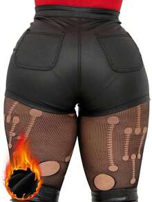 cortos casuales de unicolor recubiertos para mujer, estilo sexy de calle, otoño/invierno verano - Negro 2 - Ver 2