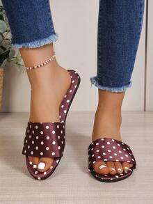 Sandalias planas negras de punta redonda con estampado retro de una correa, antideslizantes para mujeres - Morado - Ver 3