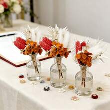 9pcs Boho Dried Flower Boutonniere - Orange Red Hydrangea & Pampas Grass Lapel Pin For Rustic Wedding, Fall Bridal Party, Prom & Formal Events - 9Pcs - View 3