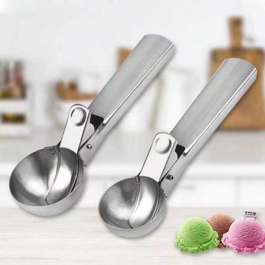 2Pcs Retractable Ball Scooper, Stainless Steel For Ice Cream, Fruit And Desserts, Home & Commercial Use