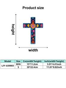 1pc Floral Cross Wall Decor, Hand-Painted Decorative Wooden Cross, Mexican Art Wall Decor, Mexican Cross, Home/Classroom/Church Decor, Vintage Style - A - View 8