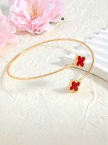 1pc Fashionable Lucky Red Four-Leaf Clover Bangle, Suitable For Daily Wear And Parties - Multicolor - View 4