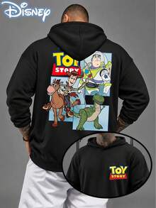 Disney Official Licensed Toy Story Squad Oversized Hoodie Men Back Print Woody & Buzz & Rex Graphic Casual Streetwear Pullover - 黑色 - 查看 1