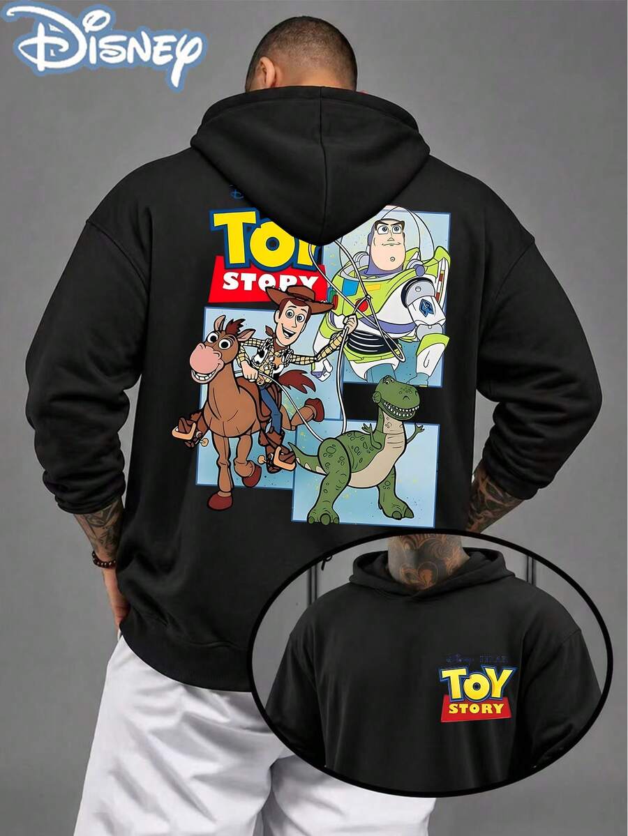 Disney Official Licensed Toy Story Squad Oversized Hoodie Men Back Print Woody & Buzz & Rex Graphic Casual Streetwear Pullover - 黑色 - 查看 1