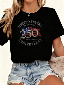 Camiseta casual unisex para el 250 aniversario de los Estados Unidos, celebrando el Día de la Independencia con un estampado vintage, hecha de tela suave 220G - Blanco - Ver 2