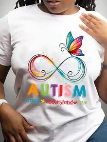 Autism Awareness T-Shirt | Black With Colorful Infinity Loop And Butterfly Graphic, Accept Love Message, Soft Everyday Shirt For Autism Acceptance Events And Casual Wear - Autism Friendly Clothing, Autism Shirt, Summer Clothes, Geometric Pattern Top - 白色 - 查看 1