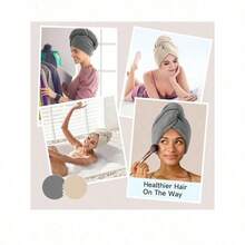 1/2pc Large Size Absorbent Towel, Super Soft Fiber Hair Turban, Super Absorbing Dry Hair Hat, Suitable For Women Hair Care Accessories, Wet Hair Wrap Sleep Bonnet,Summer,Beach - Grey - View 7