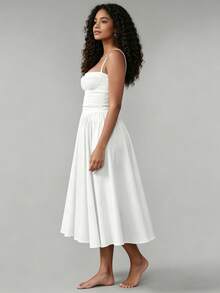 2026 Spring New Women's Clothing: Cross-Border European And American Dress, Elegant French Retro Waist-Cinching Strap Dress - 白色 - 查看 5