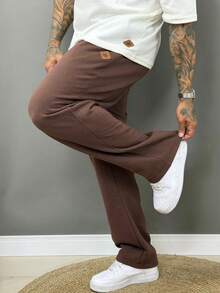 Men's Oversized Baggy Straight Leg Sweatpants With Fleece Lining - Rust Brown - View 2
