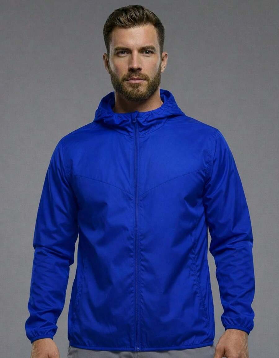 Men's Windbreaker Jacket With Side Pockets, Lightweight, Comfortable, Casual Style - 藍色 - 查看 1