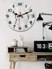 1pc Wood Wall Clock With White Marble Texture, Fantasy Theme, Tempered Glass Layered Silent Movement, Analog Display, Suitable For Living Room, Study, Minimalist Decor, Excellent Contemporary Art Gift, Battery Operated (Batteries Not Included) - Multicolor - View 3