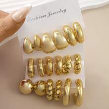 Exaggerated Gold-Tone CCB Hoop Earrings Set, Creative Circular Earrings For Women - Gold - View 3