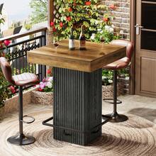 LITTLE TREE Bar Table, 39.76" Tall Counter Height Pub Table For Cocktail Coffee Bistro, Square High Top Bar Table With Metal Footrest, Home Bar Units  For Home Kitchen, Dining Room - 淺棕色 - 查看 1