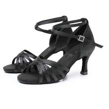 5cm And 7-Inch High Heel Women's Brown Dance Shoes, Soft, Lightweight And Comfortable, Professional Latin Dance Shoes, Satin Material Suitable For Dancing Parties, Weddings, Jazz, Rumba, Tango, Salsa Practice, Performance And Indoor Sandals - Black - View 8