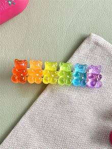 1/3pcs Cute Sweet Rainbow Candy Color 6 Mini Bear & Alligator Hair Clip, One-Piece Bangs Clip, Jelly Hair Clip,Hair Barrettes - Multicolor - View 14