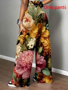 Floral Print Wide Leg Pants With Drawstring Waist For Women Casual And Sporty Wear Suitable For Leisure And Exercise Activities - White - View 2