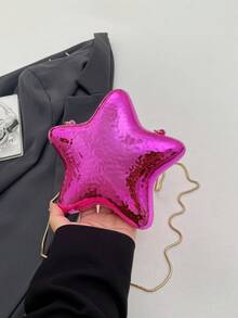 迷你雷射金屬手提包，Y2K復古金屬框架鏈條斜背包，優雅女款肩背包，適合派對、婚禮、晚餐、購物及日常穿搭 - 玫紅色 - 查看 8