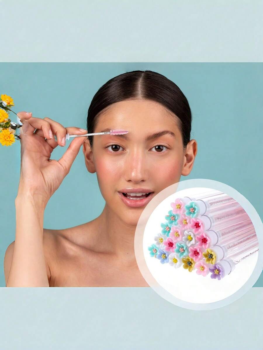 10pcs Mascara Wand Set, Eyelash Brush, Eyelash Curler, Makeup Tools (Floral Design) - Multicolor - View 1