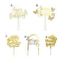 1 pieza Decoración para pastel de cumpleaños de acrílico dorado con mariposa brillante para decoración de fiesta de cumpleaños - multicolor - Ver 7