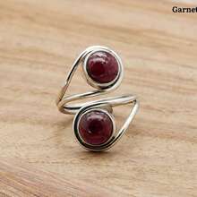 Red Garnet 925 Sterling Silver Gemstone Adjustable Ring - Red garnet - View 2