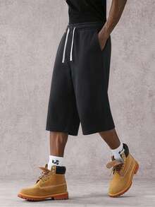 Men's Summer Street Style Solid Color Casual Versatile Knee-Length Shorts - Black - View 1