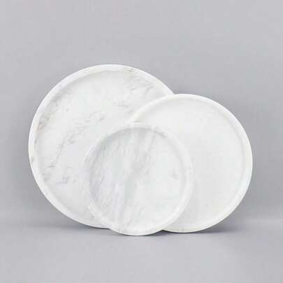 White Marble Pattern Round Decorative Tray, Center Decor, Multi-Purpose Tray For Coffee Table, Living Room, Dining Room, Kitchen, Bathroom, Anti-Scratch Storage, Raised Edges To Prevent Spills, Minimalist Aesthetic, High-Quality Material
