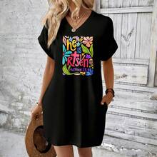 V Neck Dress Black He Is Risen Matthew 28 8 Floral Easter Design For Spring Celebration - màu đen - Xem 3