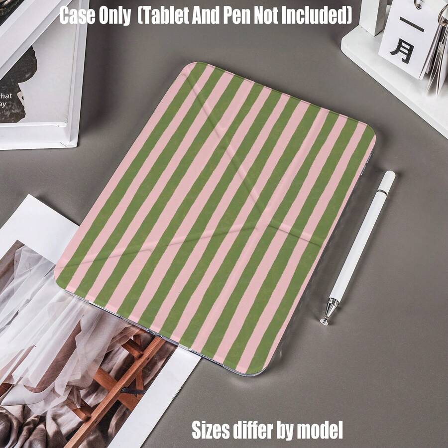 Vertical Striped Y-Fold High Transparency Acrylic Protective Case With Pen Slot. Suitable For IPad, 5/6Pro, 7Pro, SE/Pro; MatePad Full Size, Honor V9/X9/GTPro Full Series; S6Lite/S7/S8/S9/S10/A8/A9 Full Series Tablet Protective Case. - Multicolor - View 1