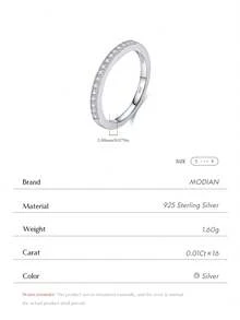 MODIAN D Color VVS1 Square Moissanite Ring, 925 Sterling Silver Brilliant Wedding Band, Exquisite Jewelry Gift For Women - Silver - View 7
