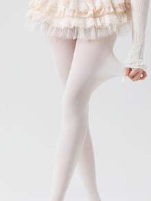 1pair Solid Color Velvet Sheer Pantyhose Summer Thin Micro See-Through Tights For Women - White - View 5